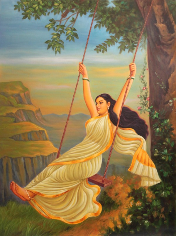 Lady Enjoying Swing by Raja Ravi Varma